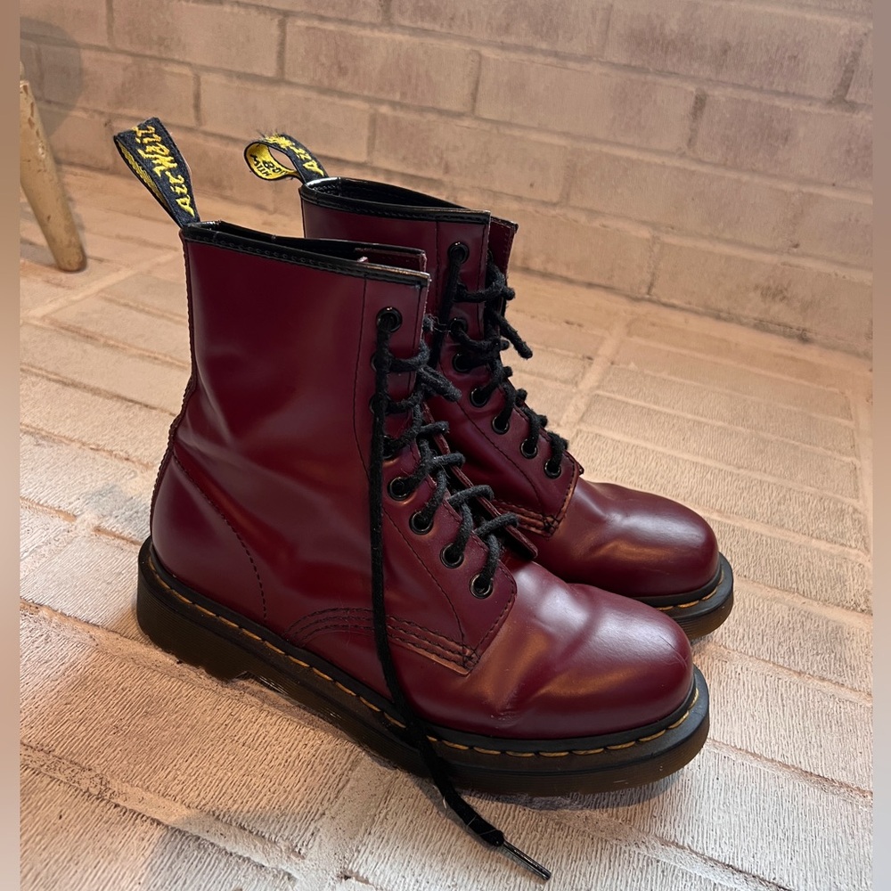 Dr. Martens Leather Cherry Red 1460 Lace Up Boots
